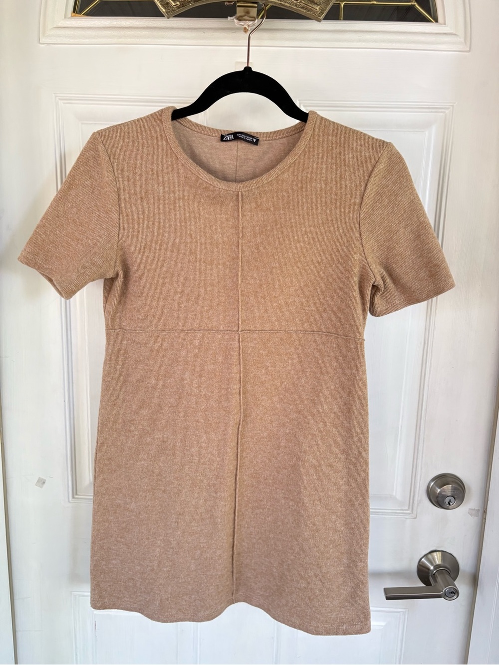Zara Crewneck Knit Dress in Camel Tone